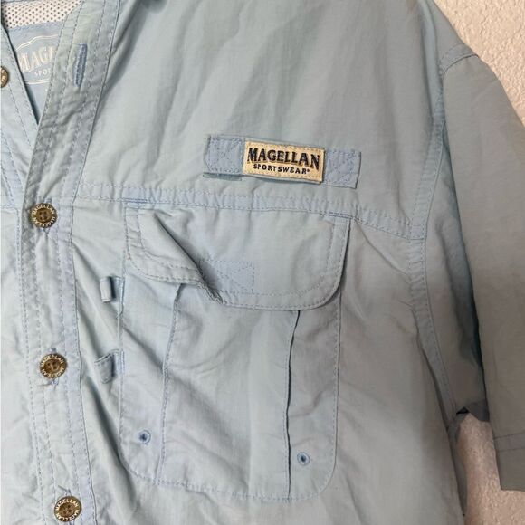 Boys Magellan Outdoors Blue Casual Button Down Shirt Short Sleeve Size 10/12 - Picture 4 of 5